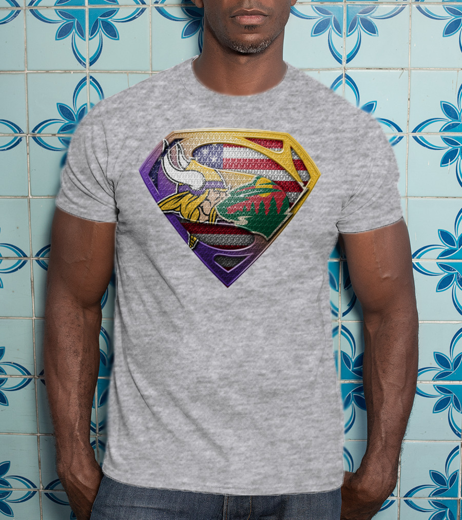 Superman Shield Minnesota Vikings Wild Usa Flag Combination T-Shirt