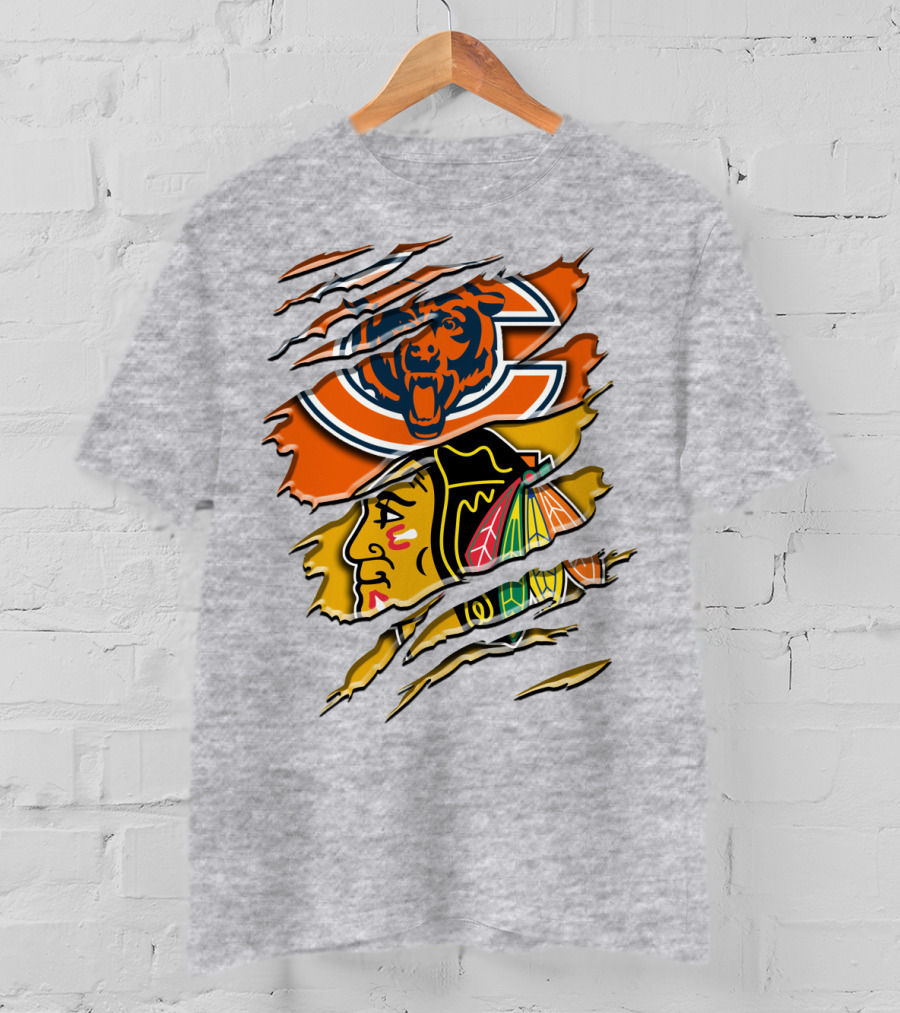 Chicago Bears And Blackhawks Torn T-Shirt