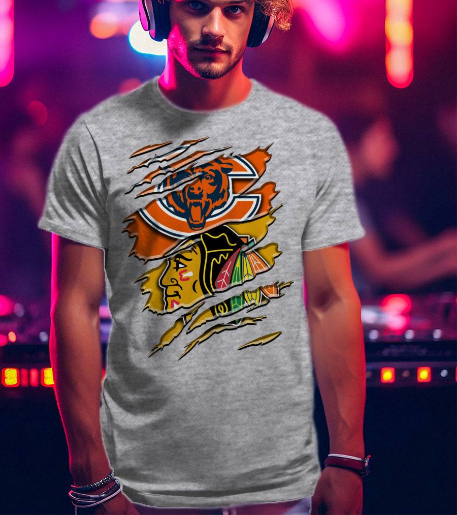 Chicago Bears And Blackhawks Torn T-Shirt