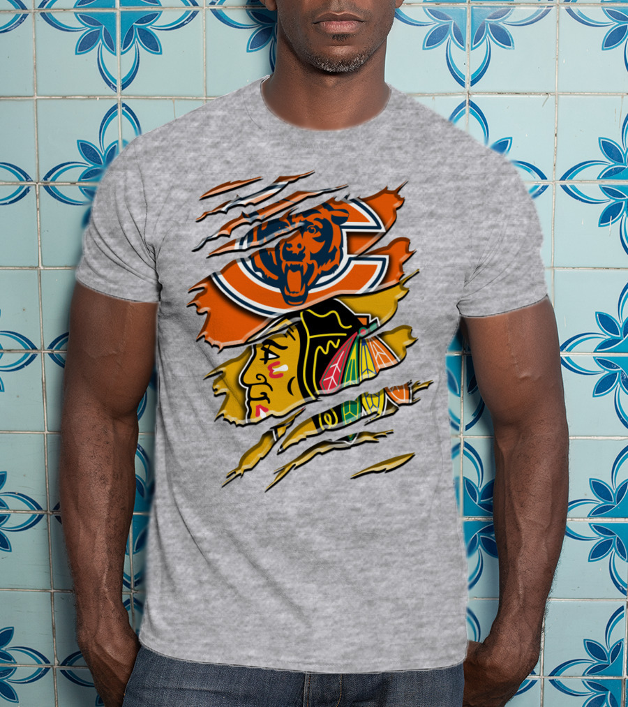 Chicago Bears And Blackhawks Torn T-Shirt