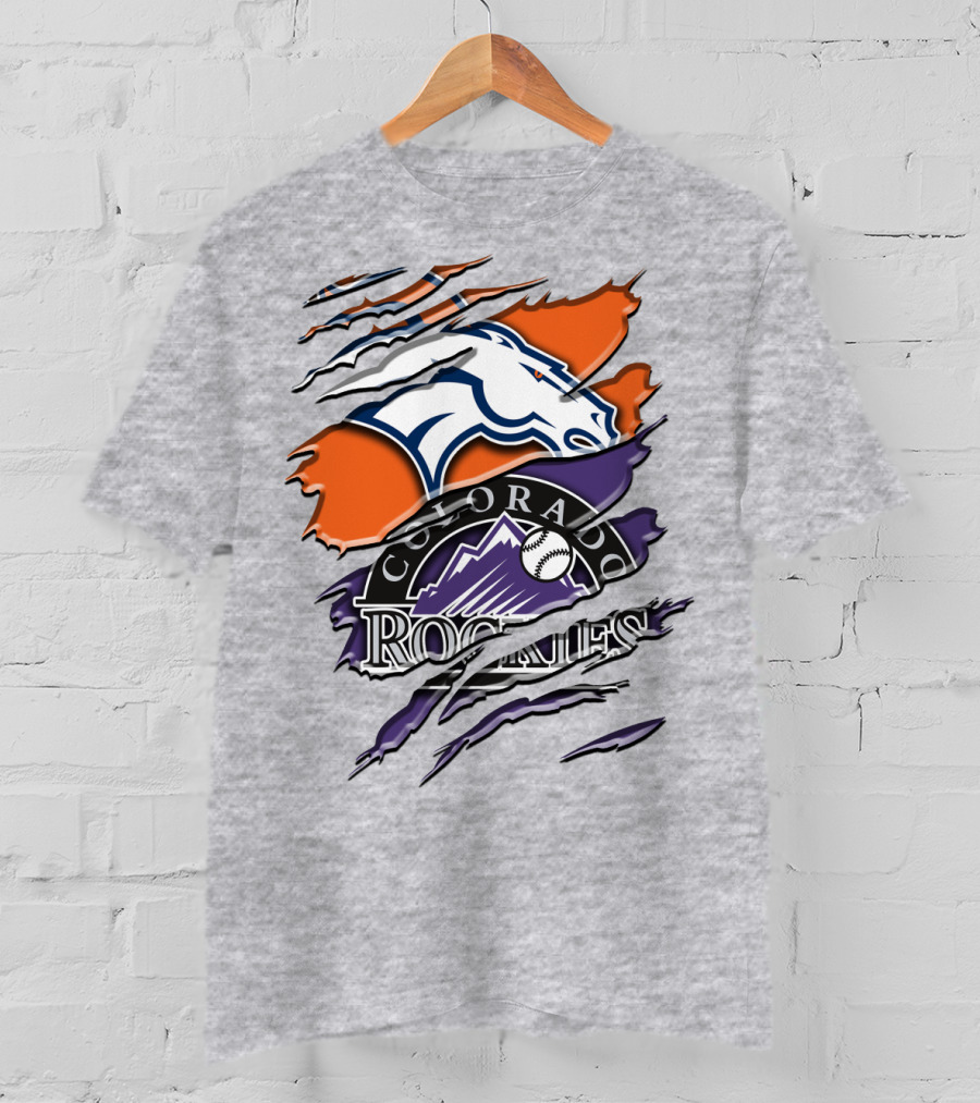 Denver Broncos Colorado Rockies Logos Torn Rah 018 T-Shirt