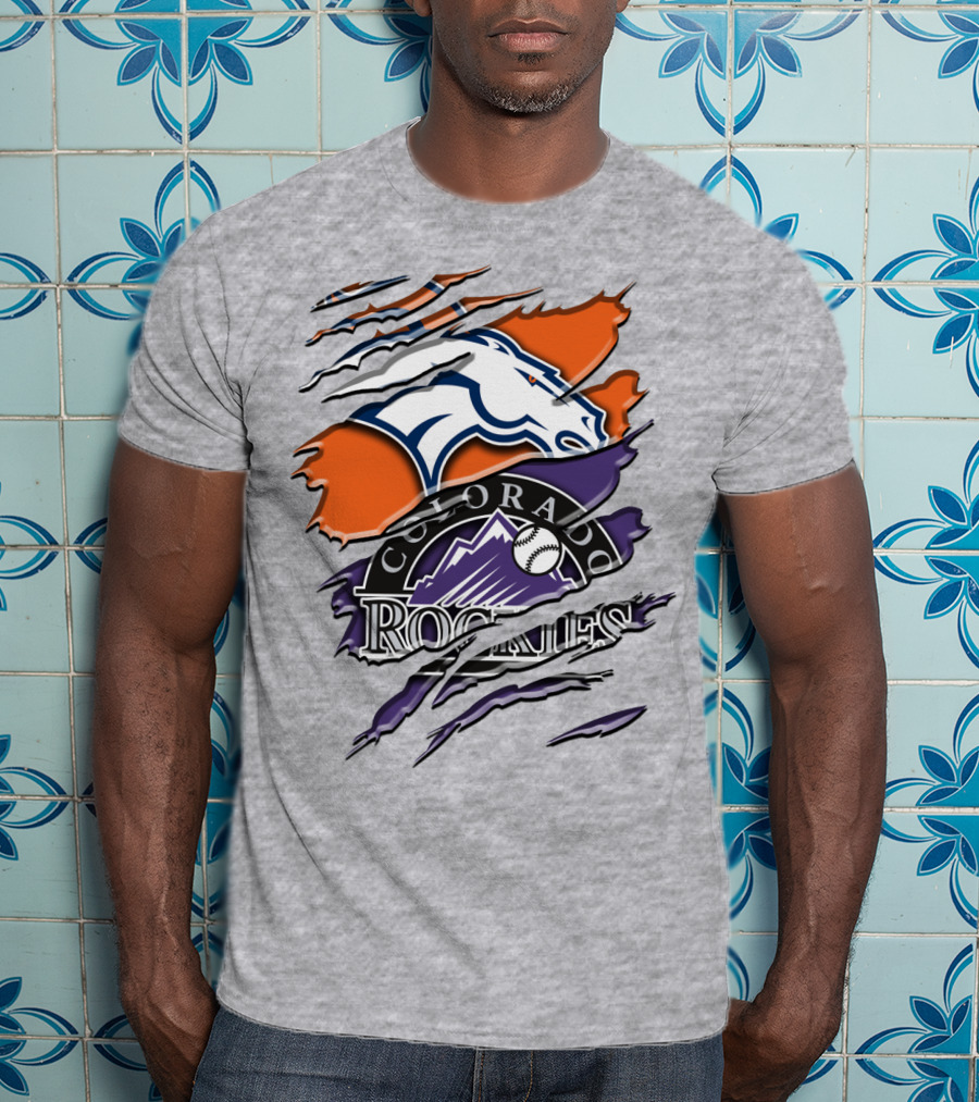Denver Broncos Colorado Rockies Logos Torn Rah 018 T-Shirt
