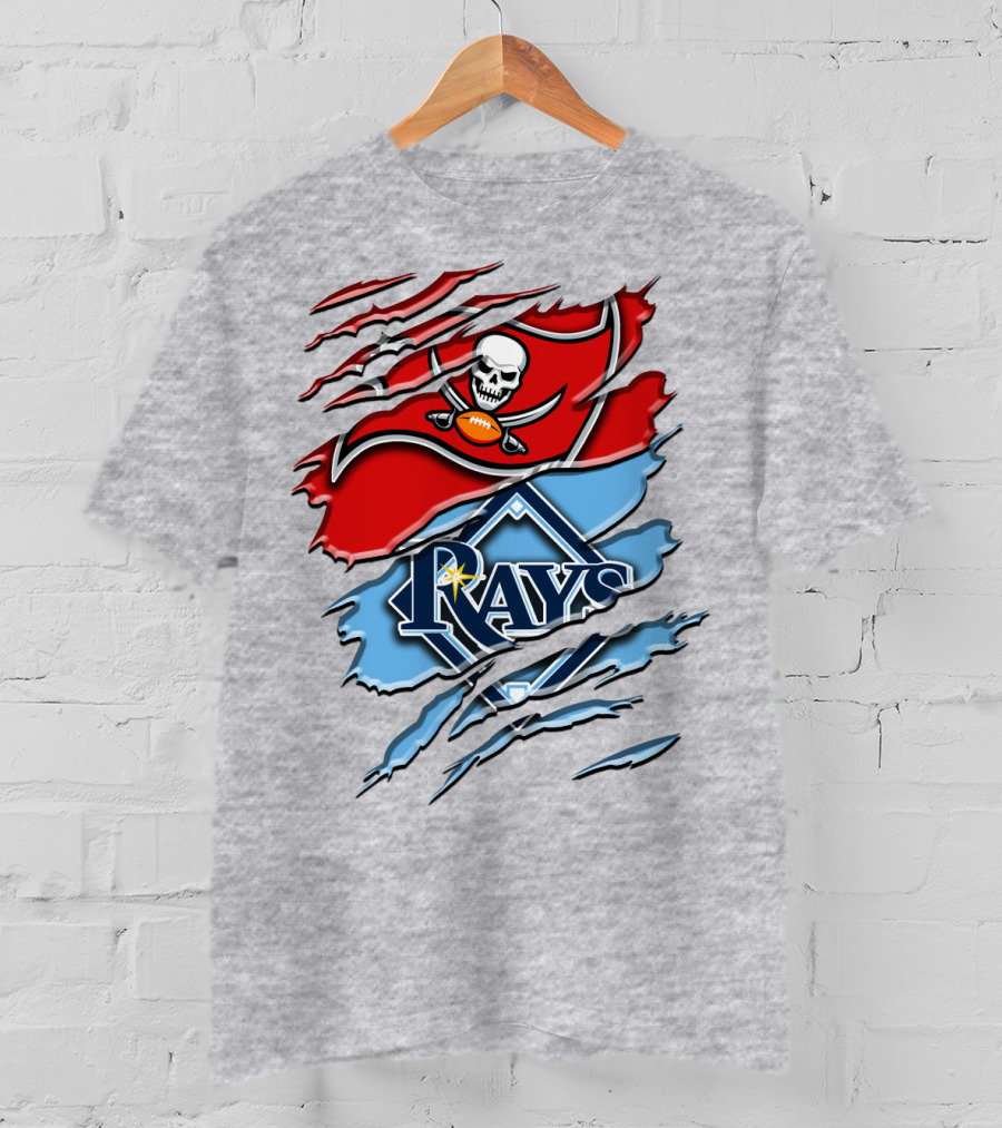 Buccaneers Skull And Crossbones Rah 027 Rays Mlb Nfl Crossover T-Shirt