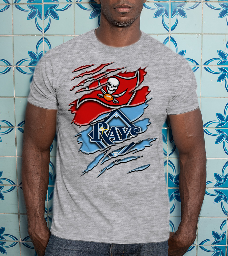 Buccaneers Skull And Crossbones Rah 027 Rays Mlb Nfl Crossover T-Shirt