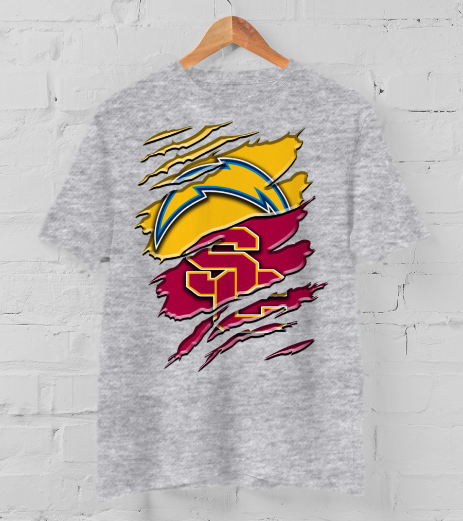 Los Angeles Chargers Usc Trojans Logo Merge T-Shirt