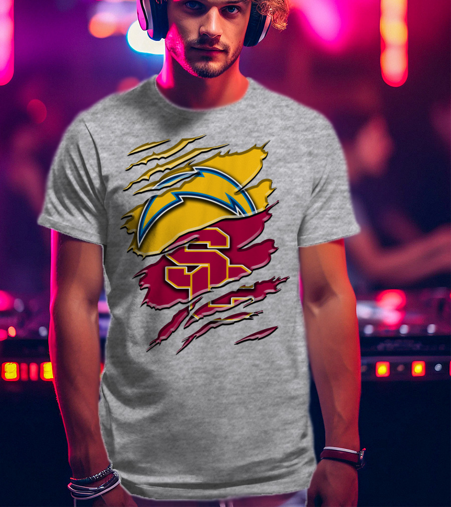 Los Angeles Chargers Usc Trojans Logo Merge T-Shirt