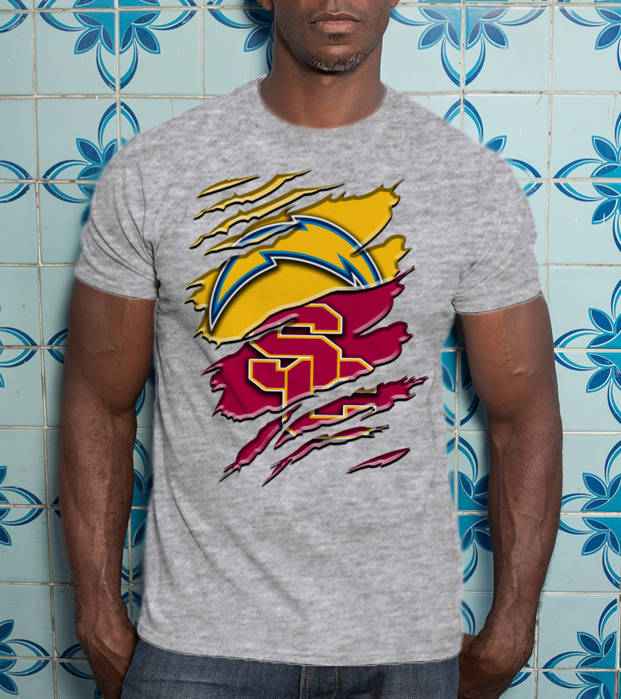 Los Angeles Chargers Usc Trojans Logo Merge T-Shirt
