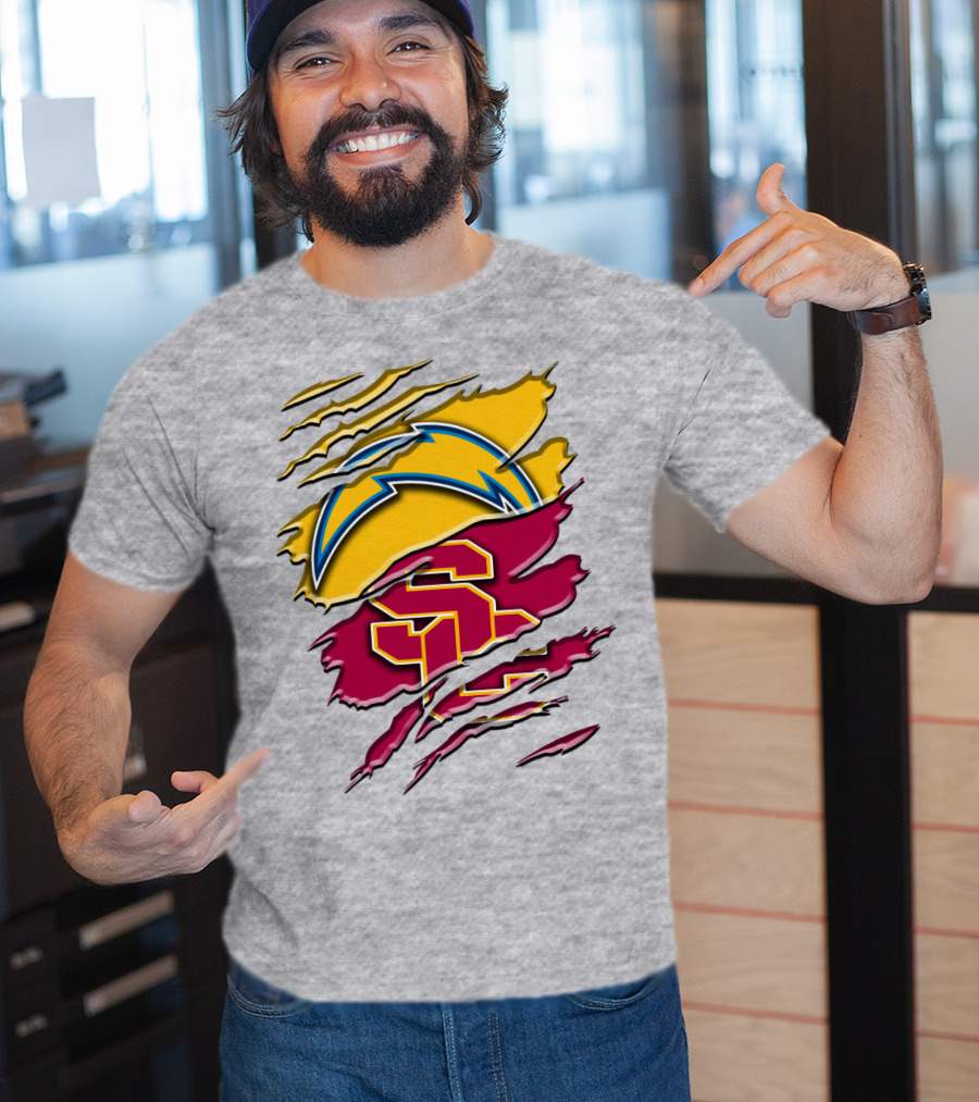 Los Angeles Chargers Usc Trojans Logo Merge T-Shirt