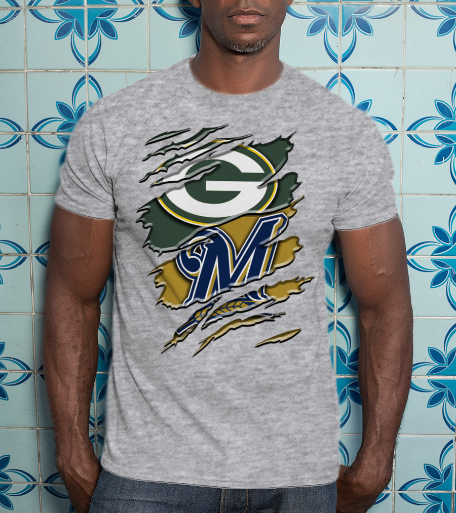 Green Bay Packers Milwaukee Brewers Crossover T-Shirt
