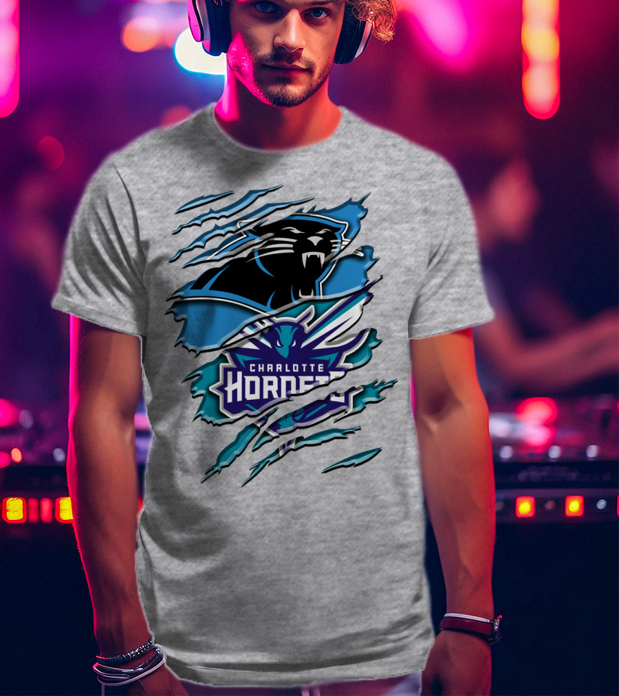 Panther And Charlotte Hornets Logo Rah T-Shirt