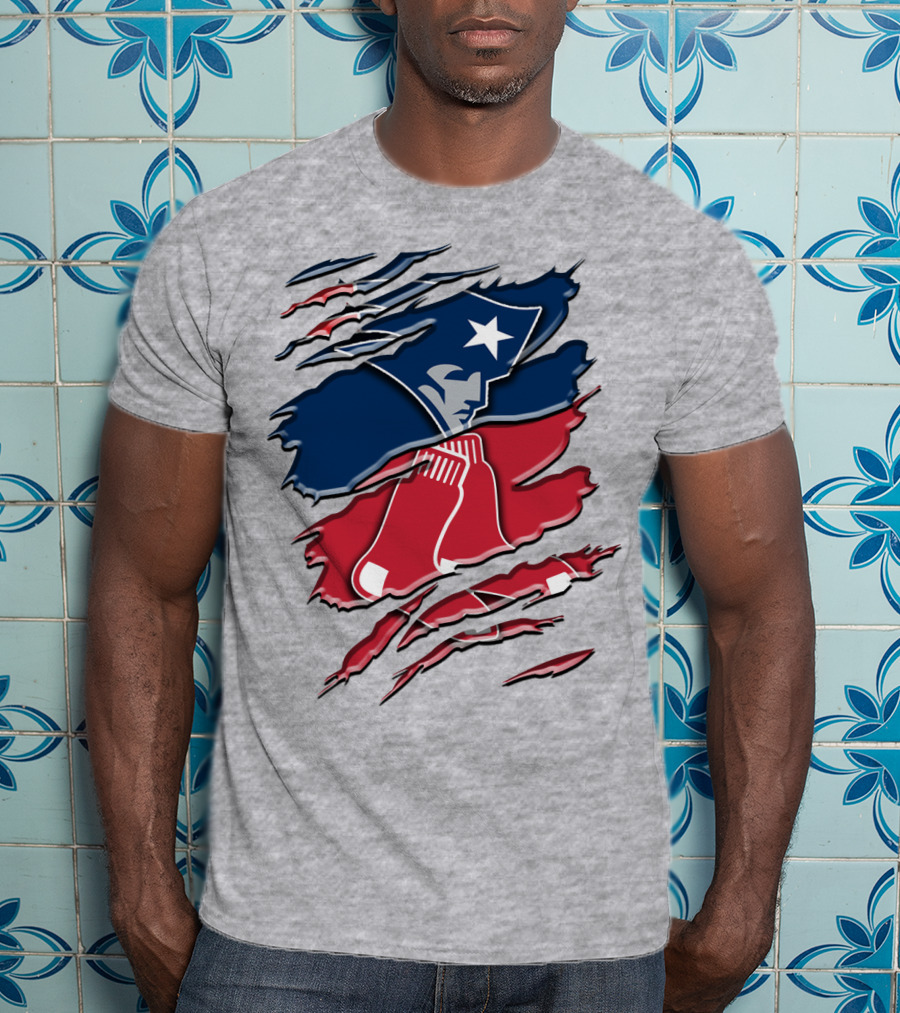 Patriots And Red Sox Ripped Design Rah 092 T-Shirt