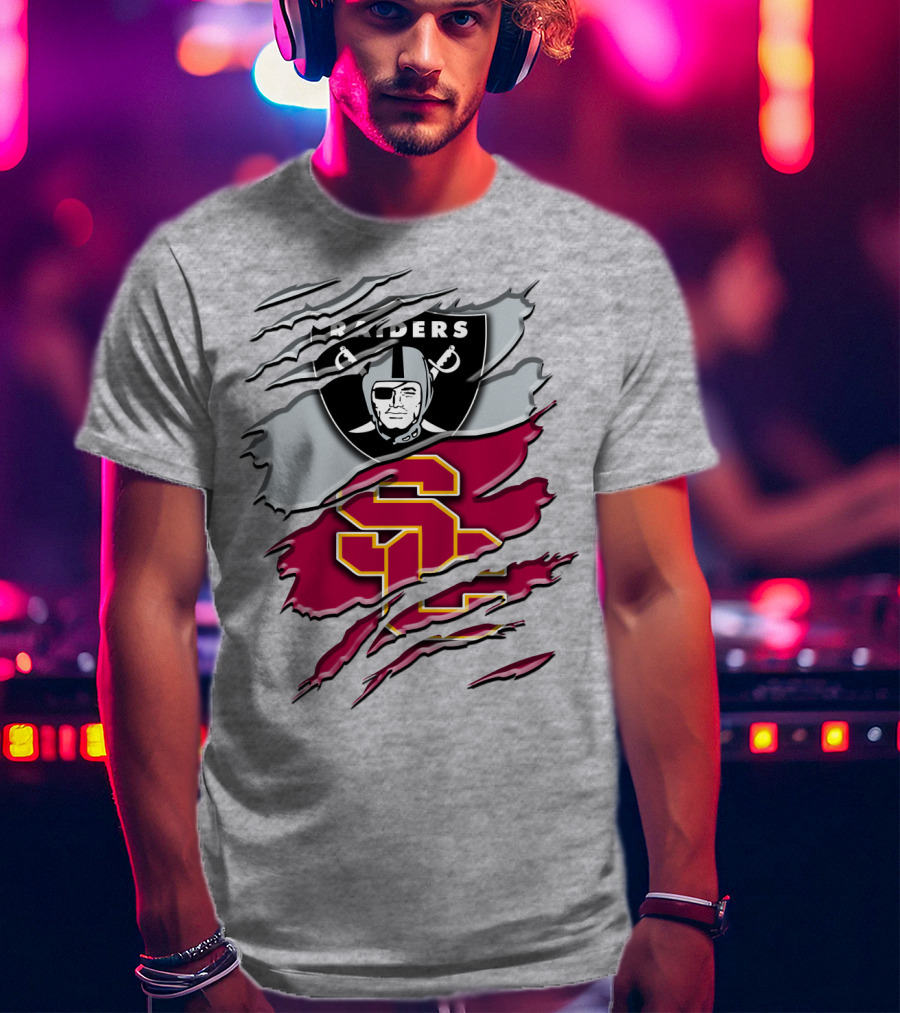 Raiders And Usc Trojans Logo Fusion Rah 098 T-Shirt
