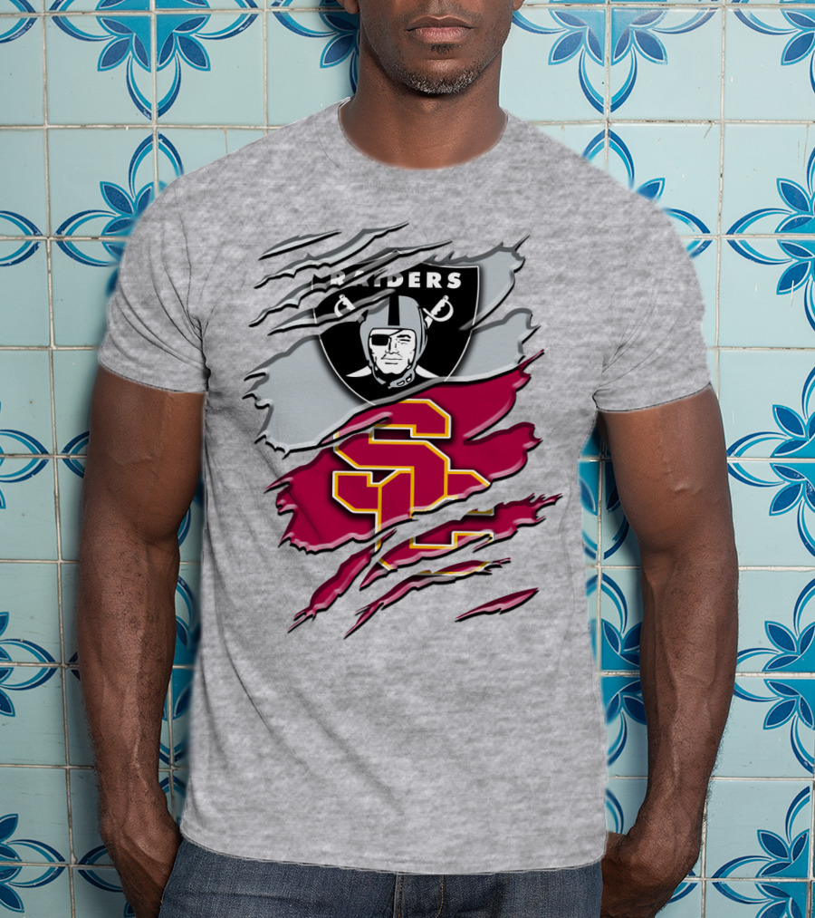 Raiders And Usc Trojans Logo Fusion Rah 098 T-Shirt