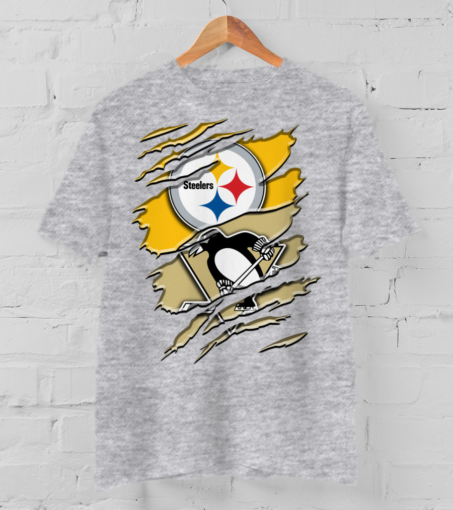 Steelers Penguins Torn Scratches Logo Collaboration T-Shirt