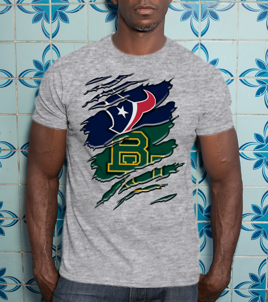 Baylor Bears Houston Texans Ripped Graphic Rah 116 T-Shirt