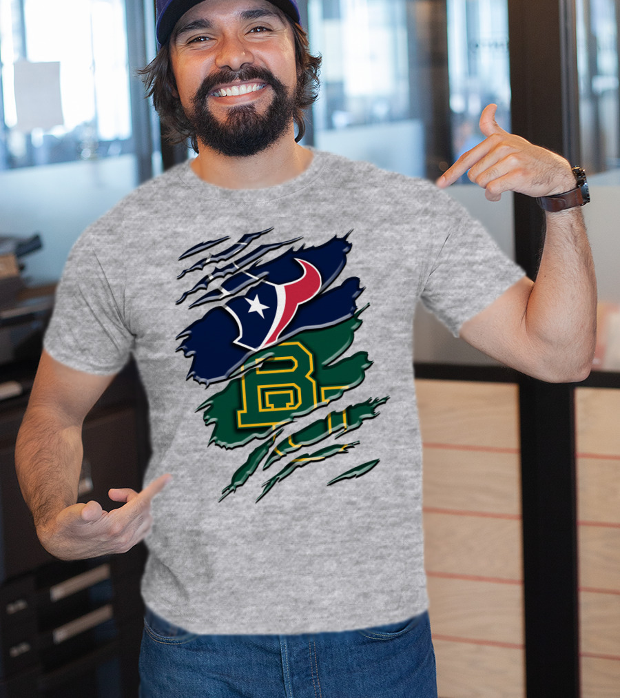 Baylor Bears Houston Texans Ripped Graphic Rah 116 T-Shirt