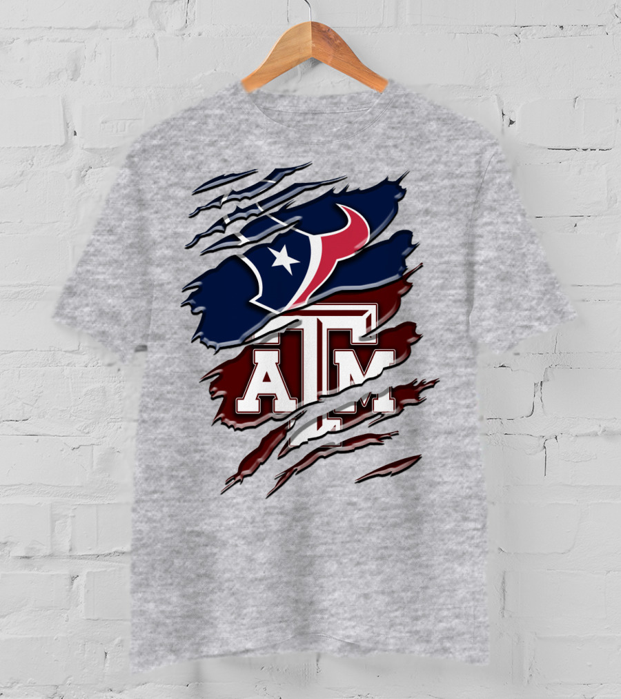 Texas A&M Aggies Houston Texans Torn Flag T-Shirt
