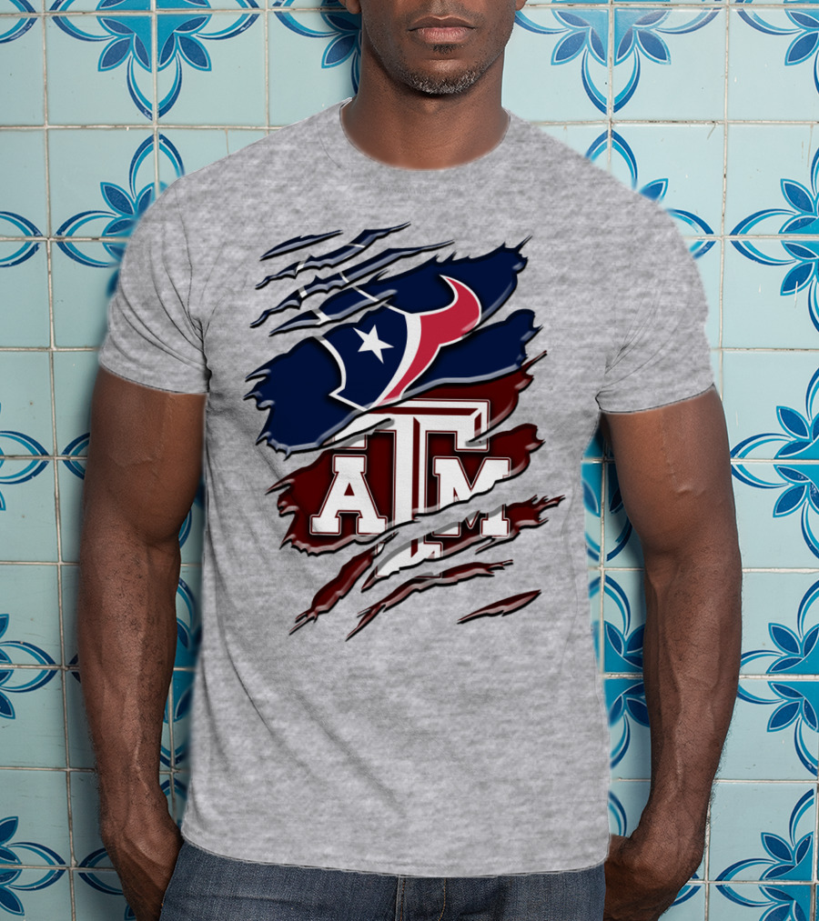 Texas A&M Aggies Houston Texans Torn Flag T-Shirt