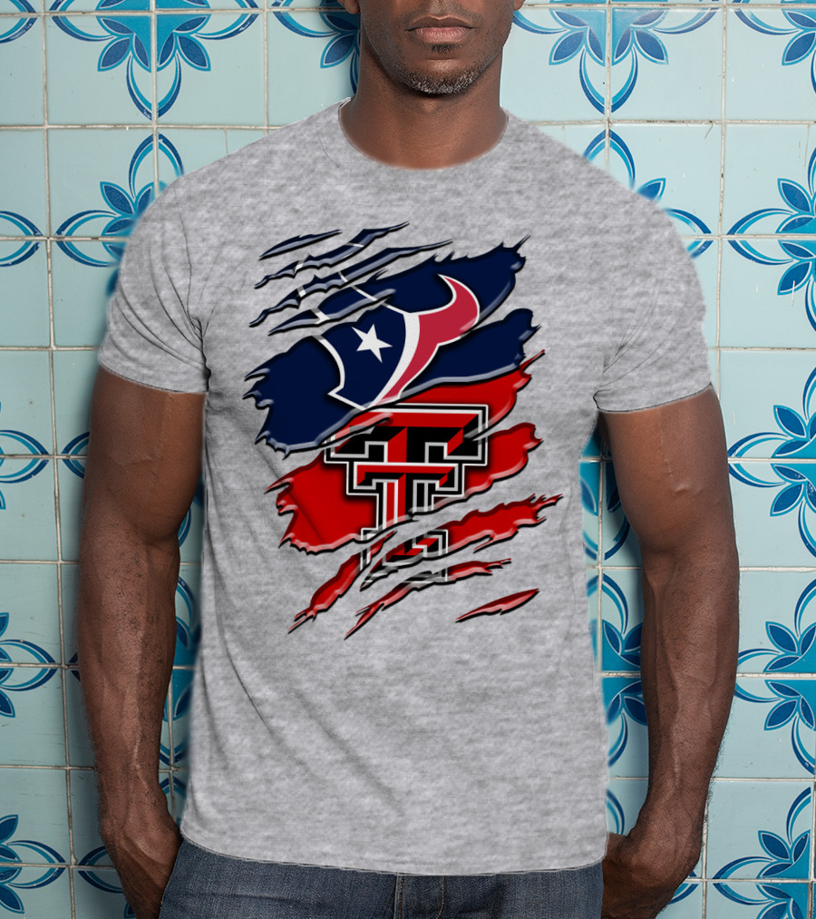 Houston Texans And Texas Tech Red Raiders Rip T-Shirt