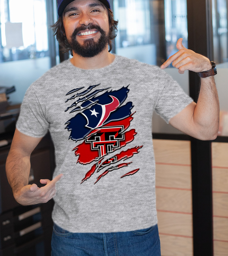 Houston Texans And Texas Tech Red Raiders Rip T-Shirt