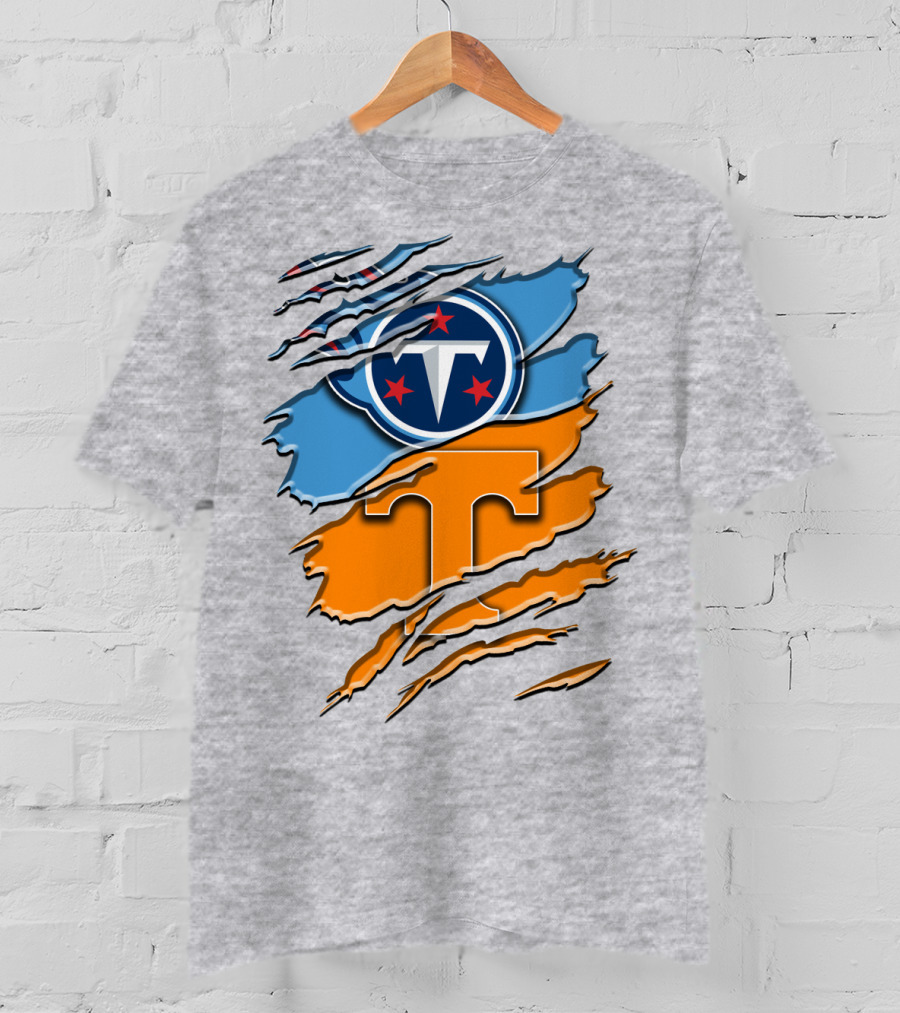 Tennessee Titans Logo With Tennessee Volunteers Colors Ripped Design Rah 131 T-Shirt