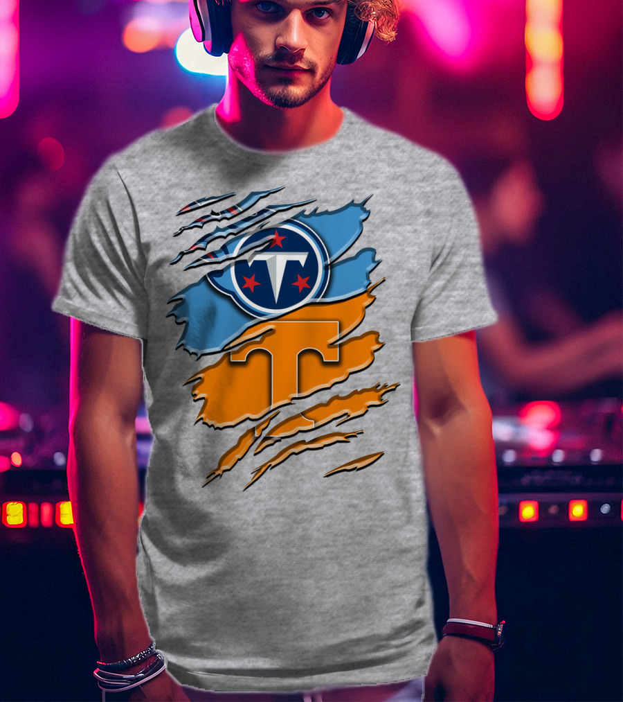 Tennessee Titans Logo With Tennessee Volunteers Colors Ripped Design Rah 131 T-Shirt