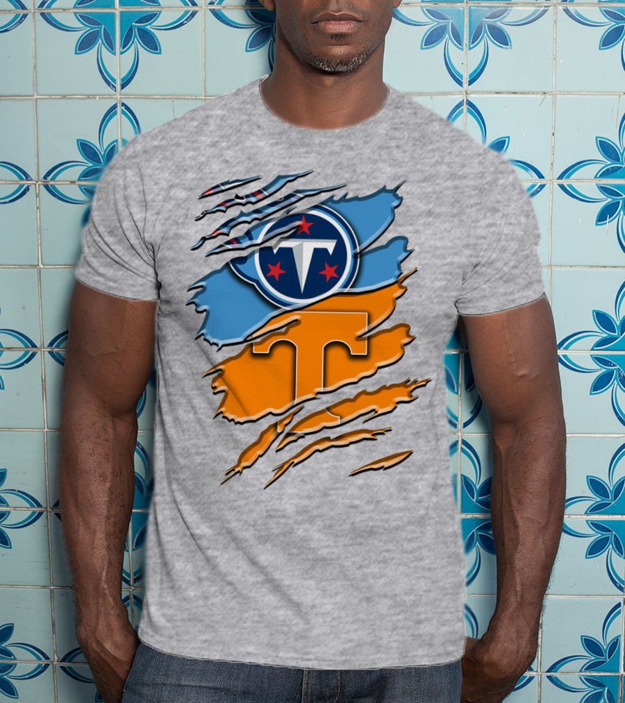 Tennessee Titans Logo With Tennessee Volunteers Colors Ripped Design Rah 131 T-Shirt