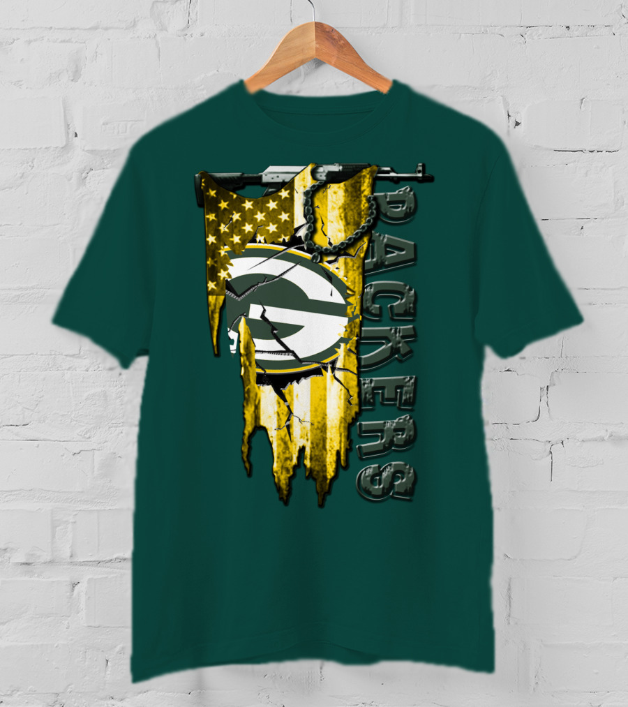 Packers Green Bay American Flag Distressed T-Shirt
