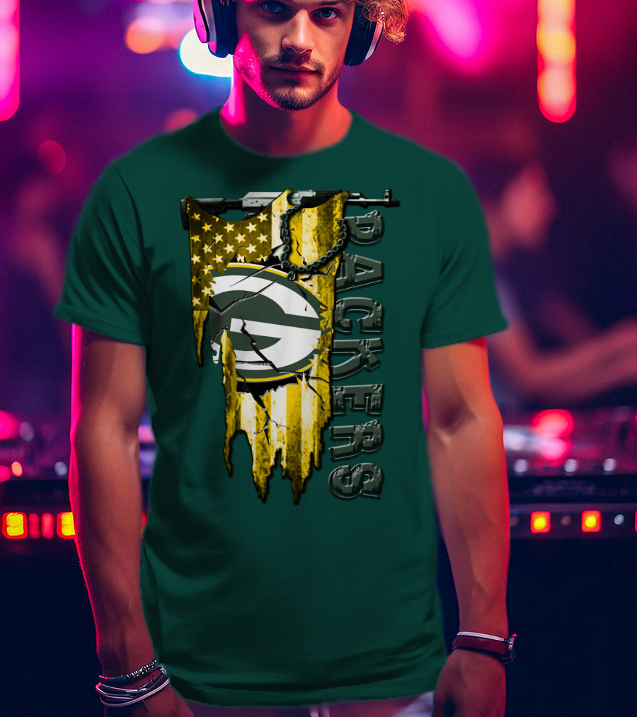 Packers Green Bay American Flag Distressed T-Shirt