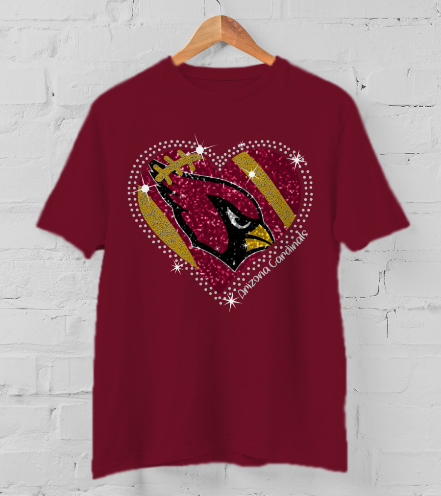 Arizona Cardinals Heart Logo Sparkle T-Shirt
