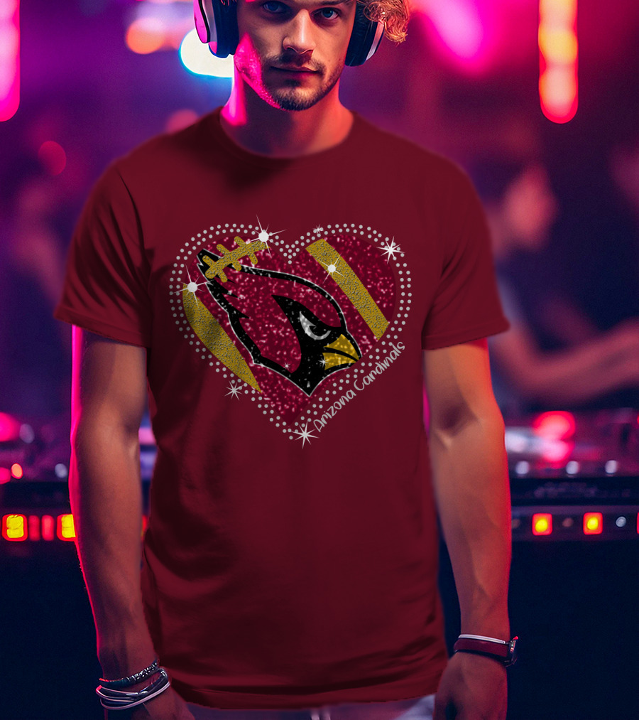 Arizona Cardinals Heart Logo Sparkle T-Shirt