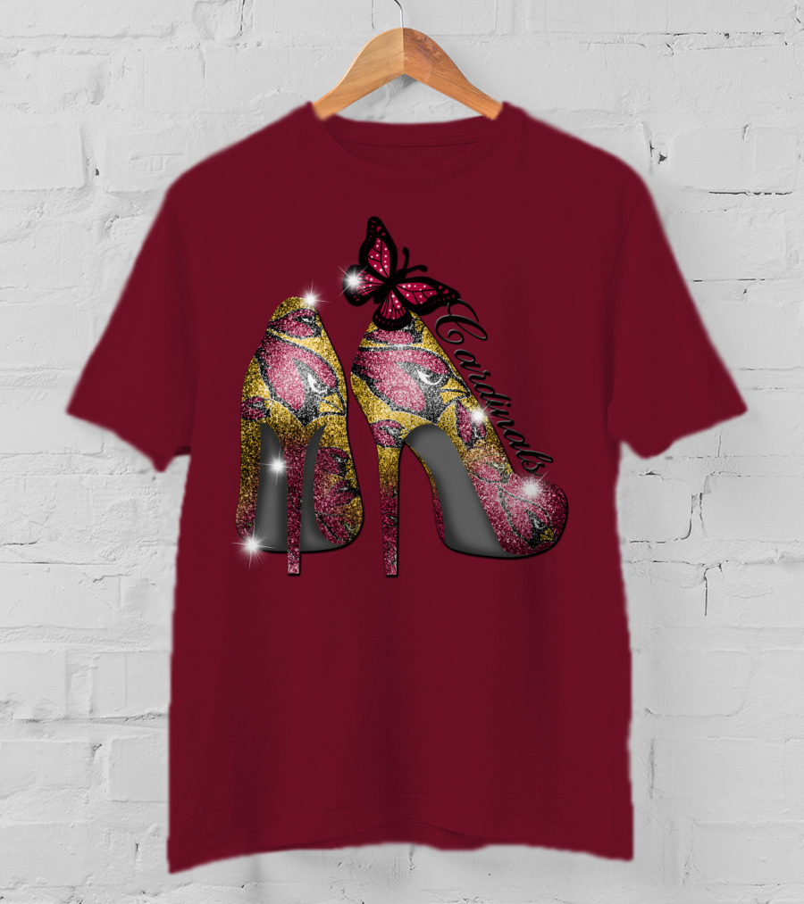 Arizona Cardinals Heels Butterfly Sparkle T-Shirt