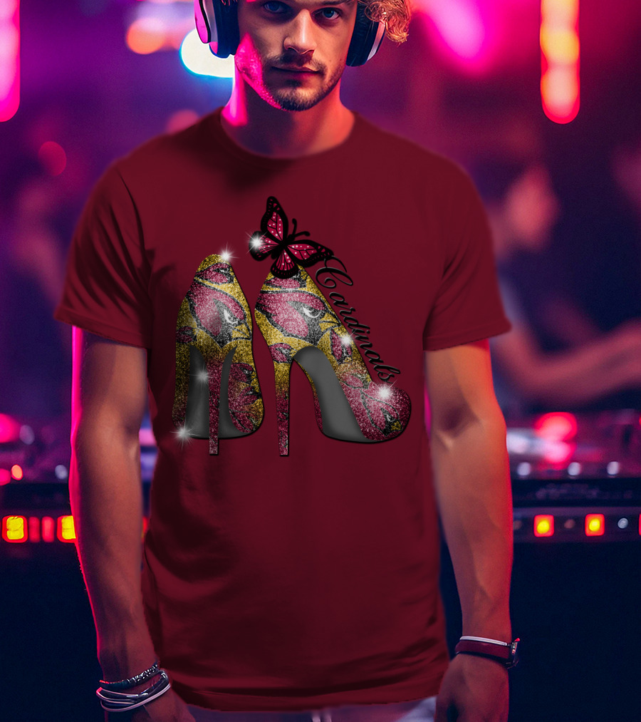 Arizona Cardinals Heels Butterfly Sparkle T-Shirt