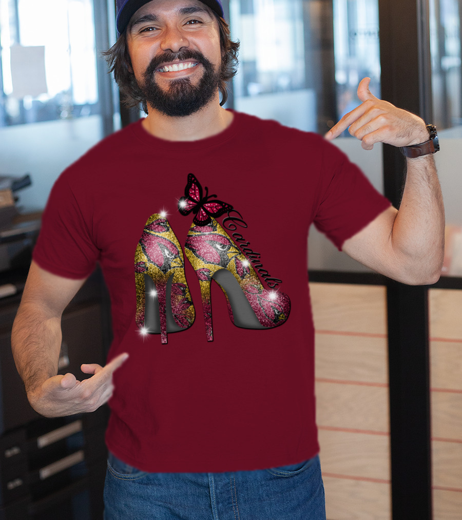 Arizona Cardinals Heels Butterfly Sparkle T-Shirt