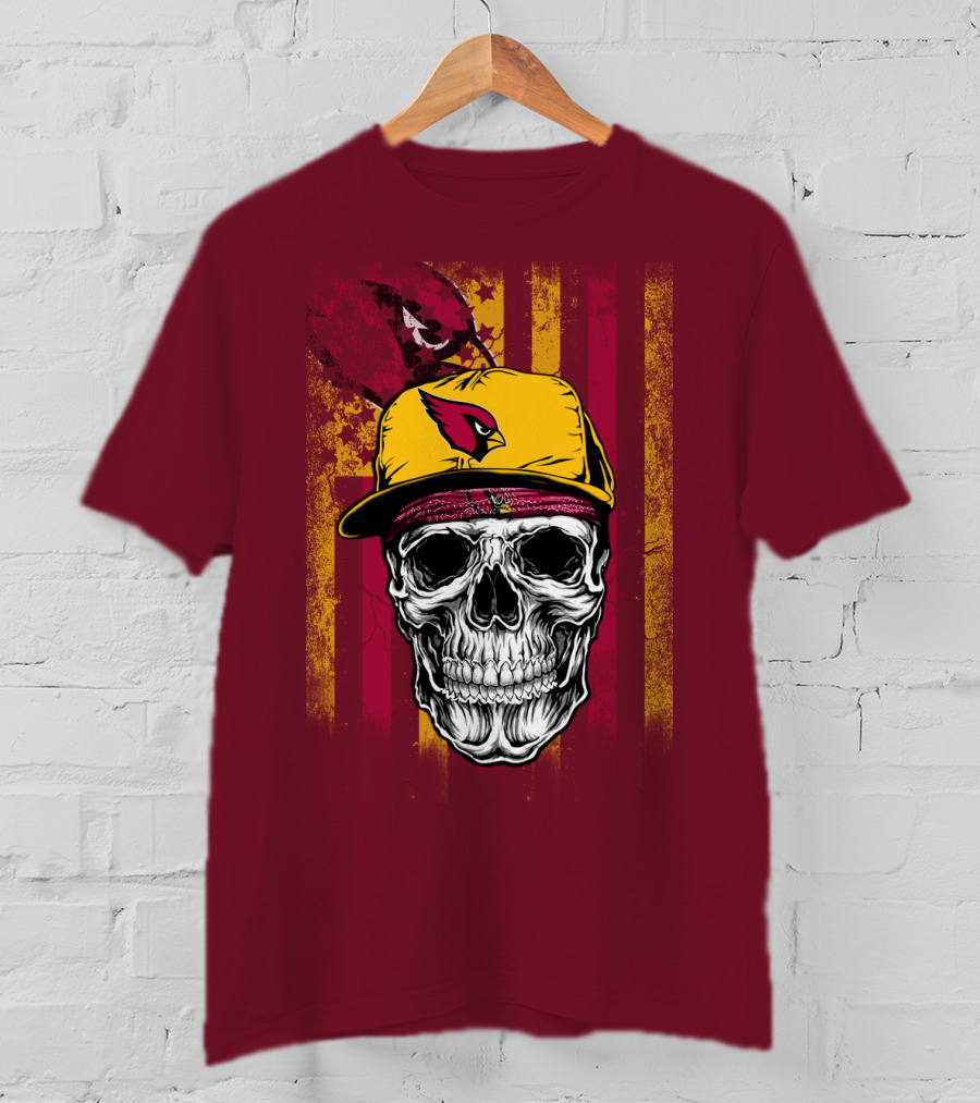 Arizona Cardinals Skull With Yellow Cap And Red T-Shirt