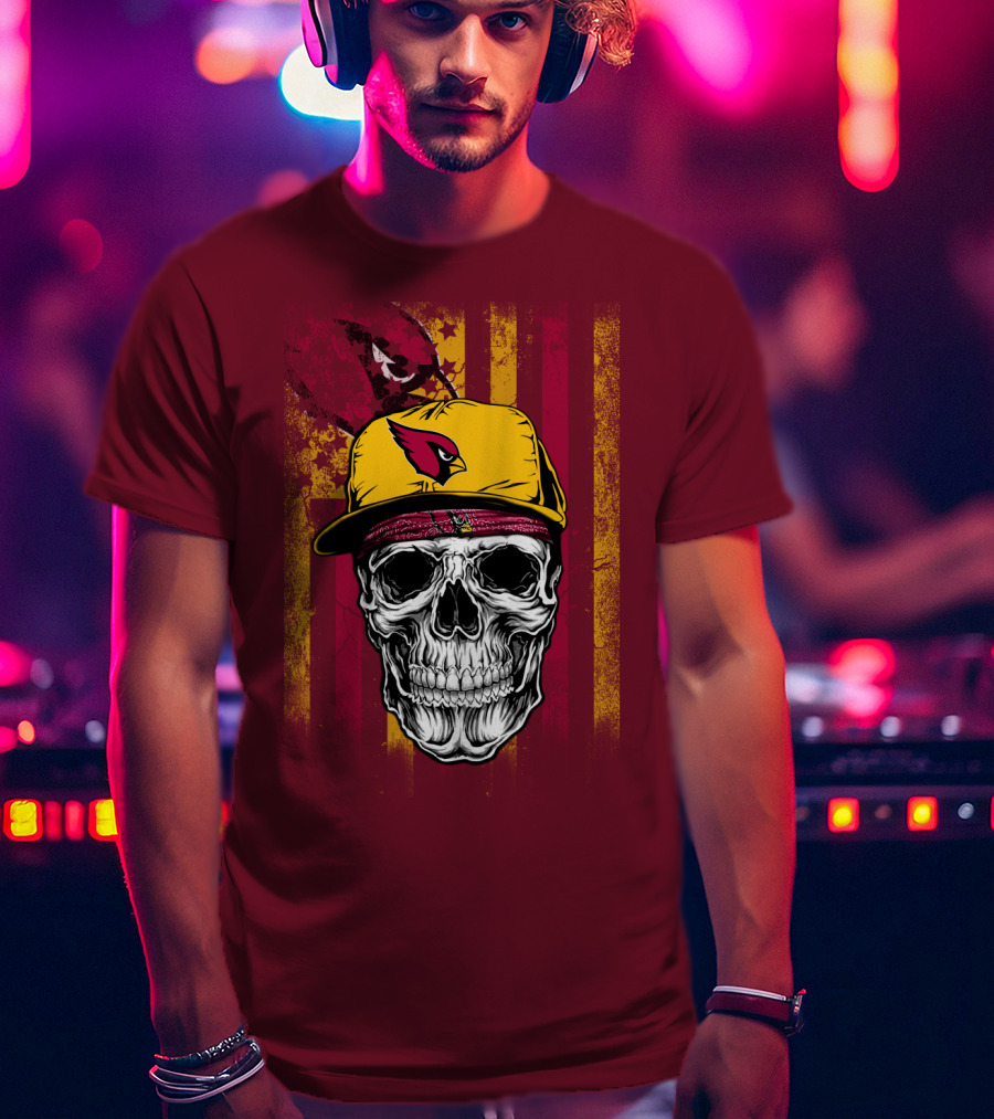 Arizona Cardinals Skull With Yellow Cap And Red T-Shirt