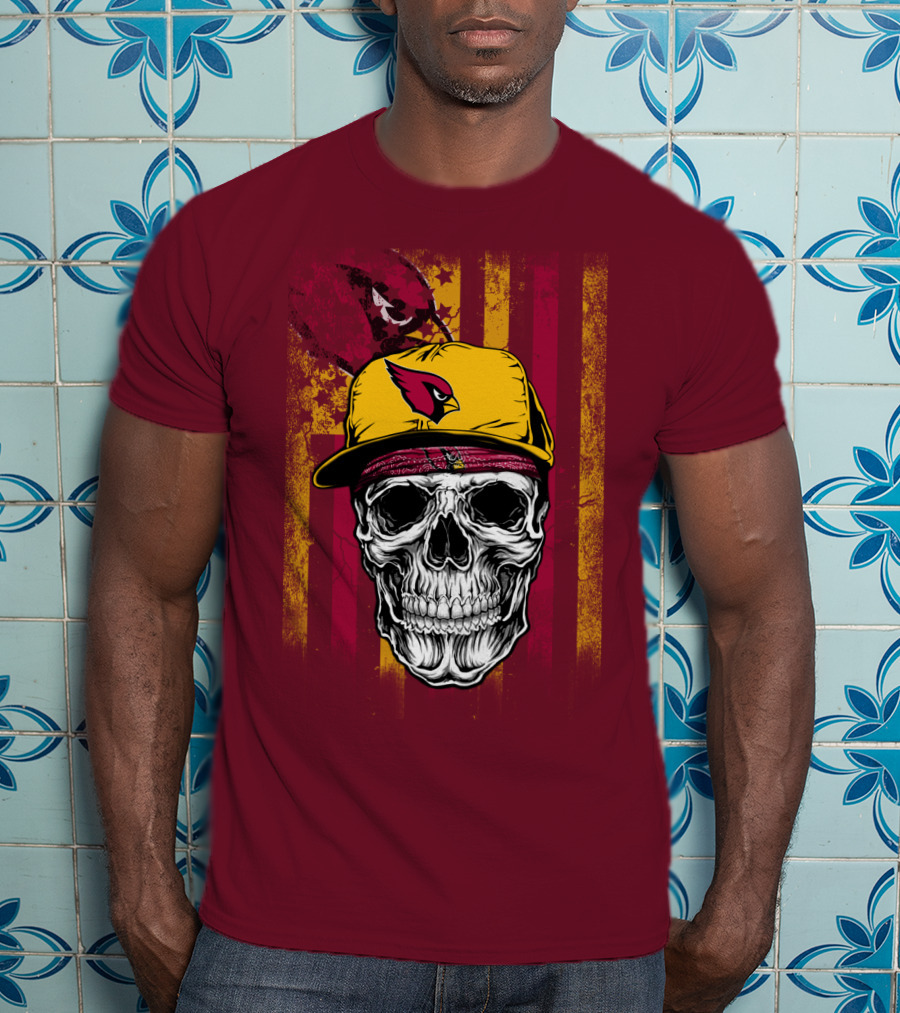 Arizona Cardinals Skull With Yellow Cap And Red T-Shirt