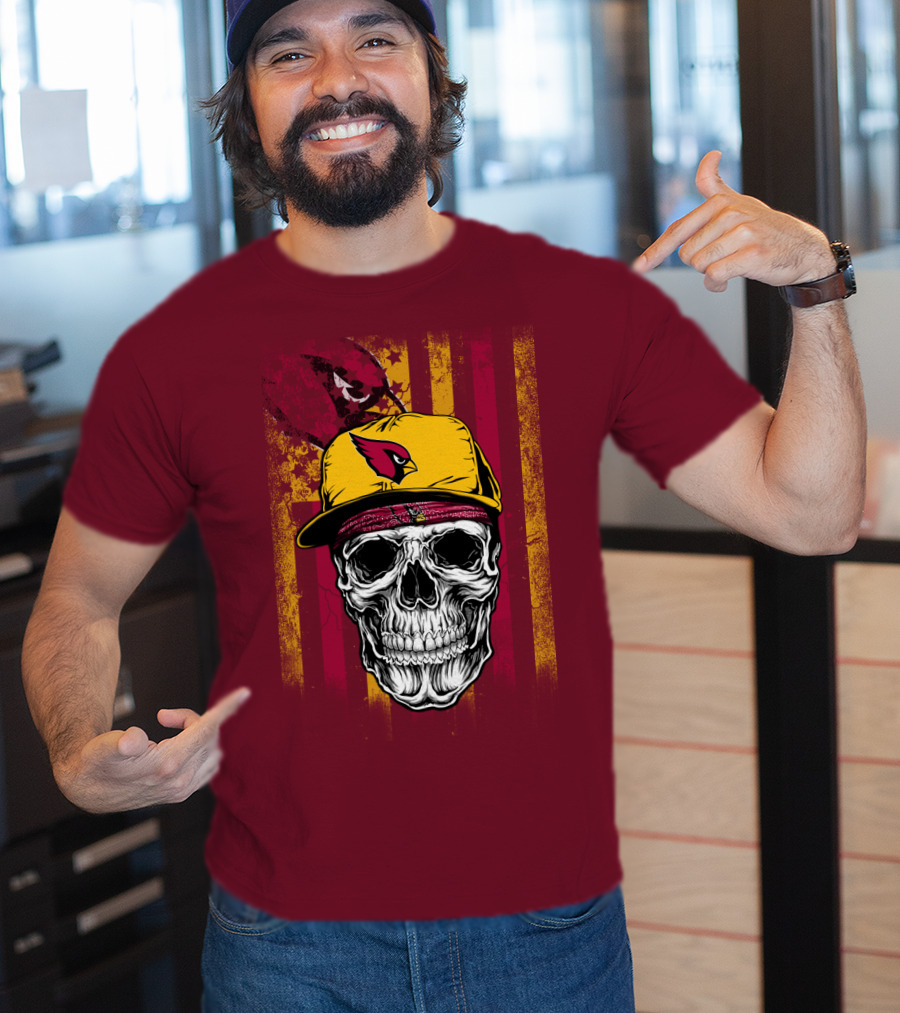 Arizona Cardinals Skull With Yellow Cap And Red T-Shirt