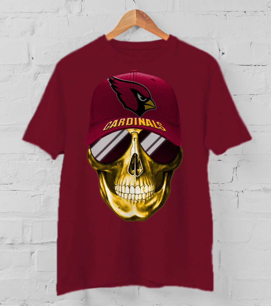 Arizona Cardinals Skull With Hat And Sunglasses T-Shirt