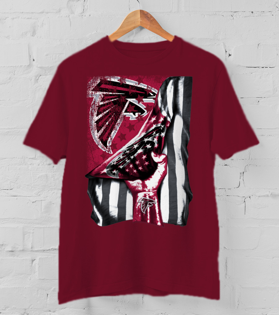 Atlanta Falcons Logo Stars And Stripes Fist Raised T-Shirt