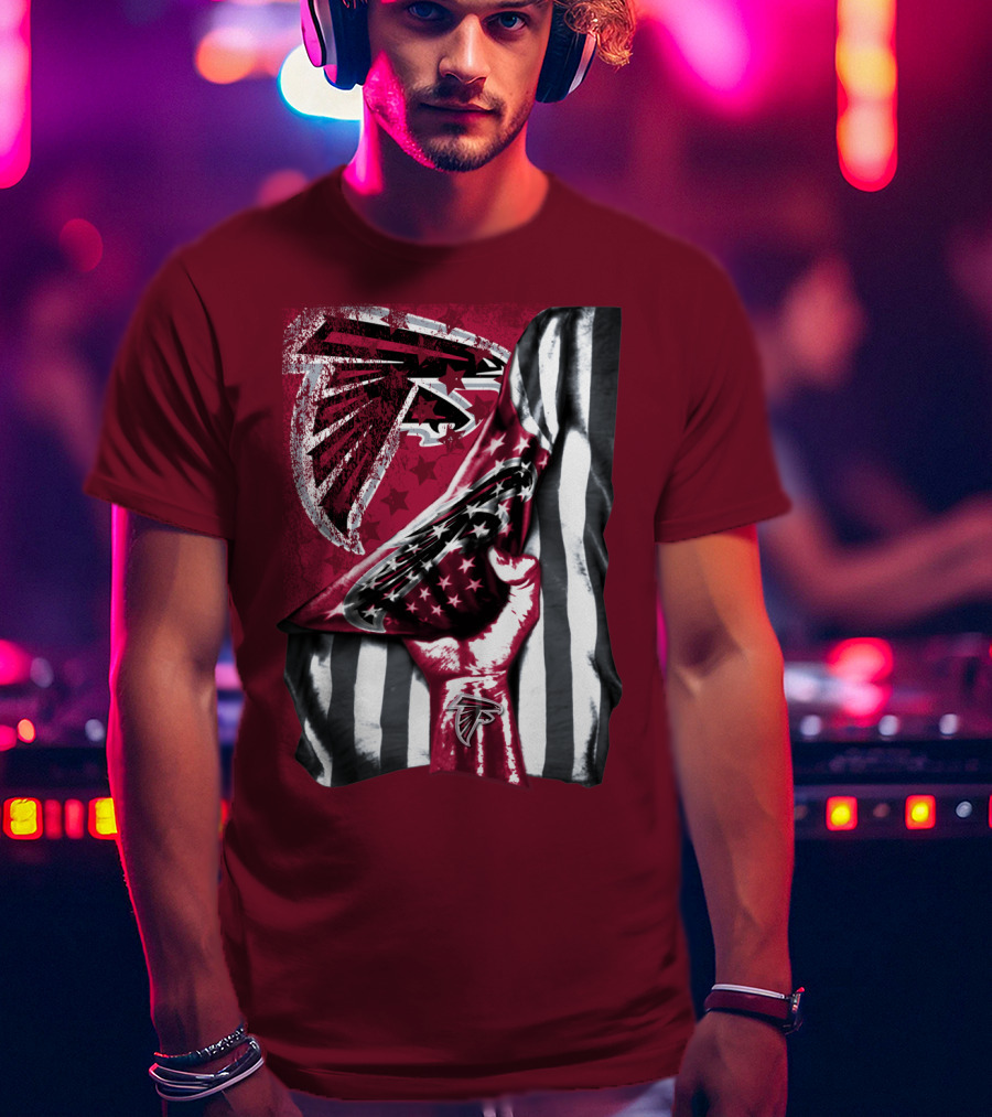 Atlanta Falcons Logo Stars And Stripes Fist Raised T-Shirt