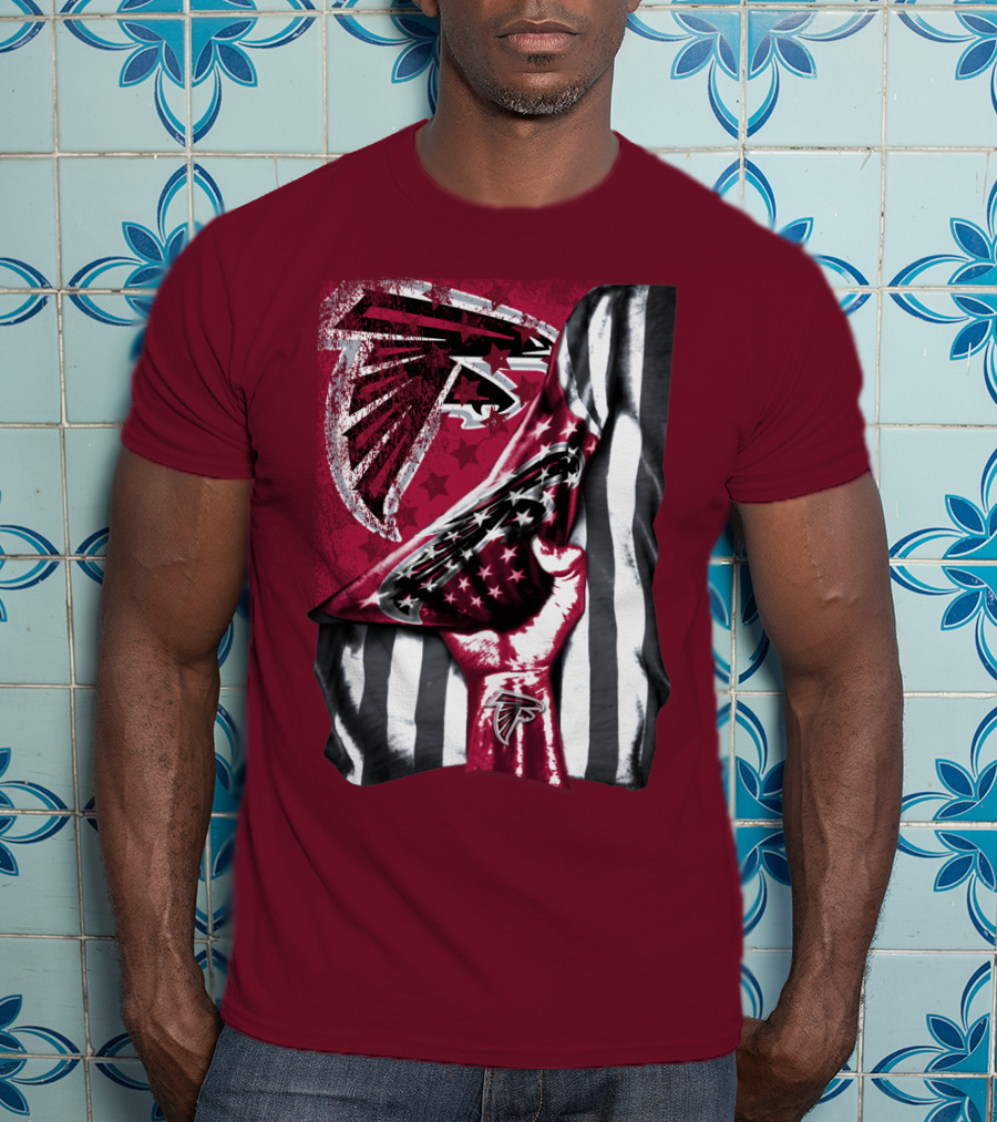 Atlanta Falcons Logo Stars And Stripes Fist Raised T-Shirt