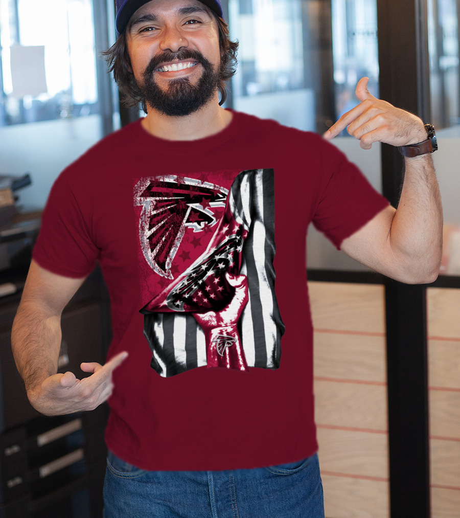 Atlanta Falcons Logo Stars And Stripes Fist Raised T-Shirt
