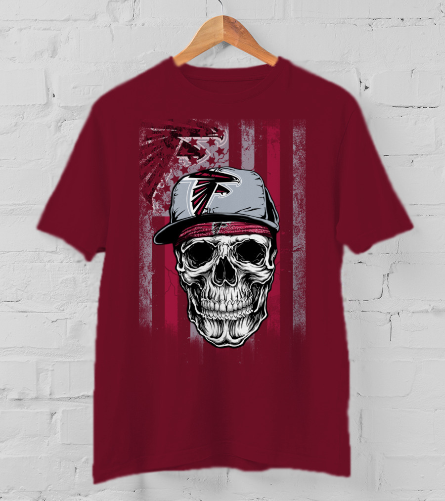 Atlanta Falcons Skull With Hat And Striped T-Shirt