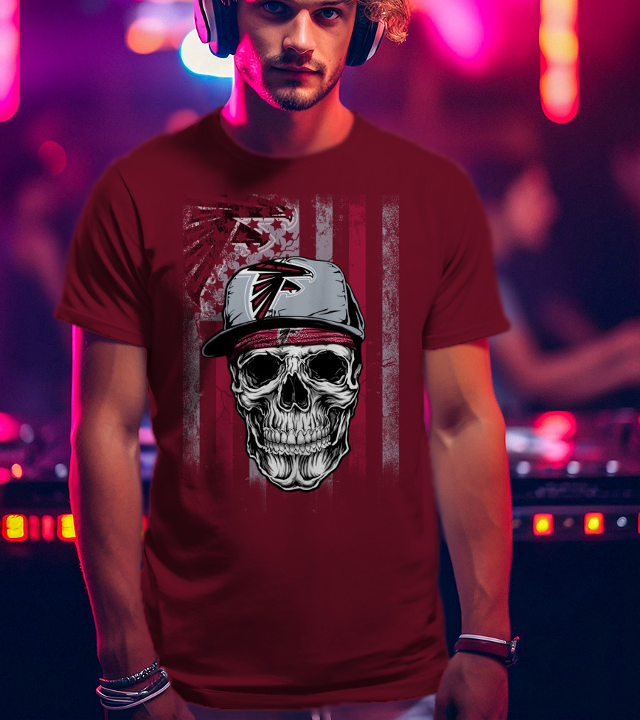 Atlanta Falcons Skull With Hat And Striped T-Shirt