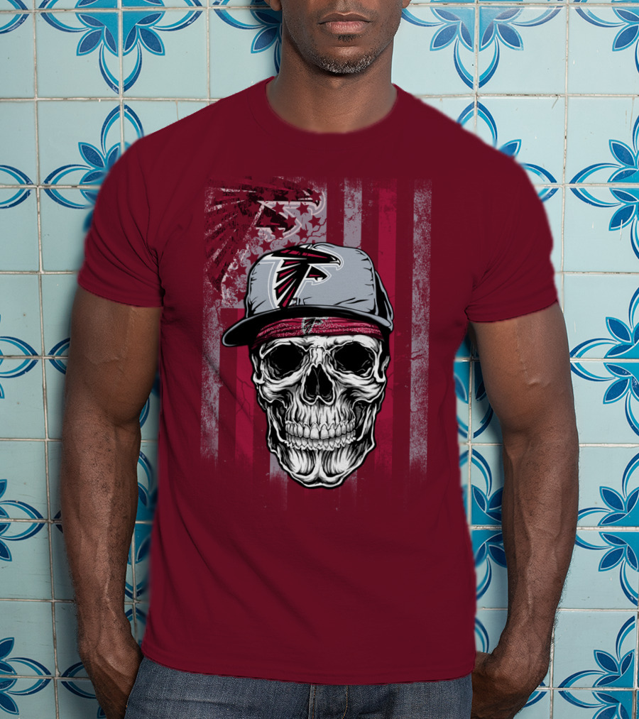 Atlanta Falcons Skull With Hat And Striped T-Shirt