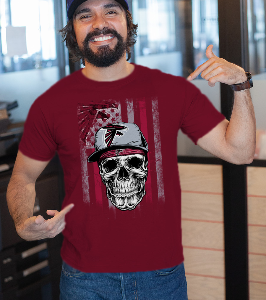 Atlanta Falcons Skull With Hat And Striped T-Shirt