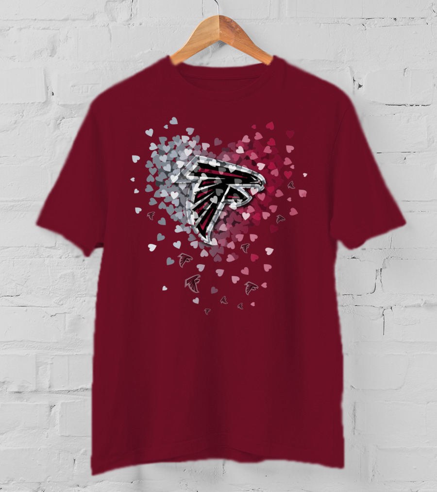Atlanta Falcons Heart Logo With Red And Gray Hearts T-Shirt
