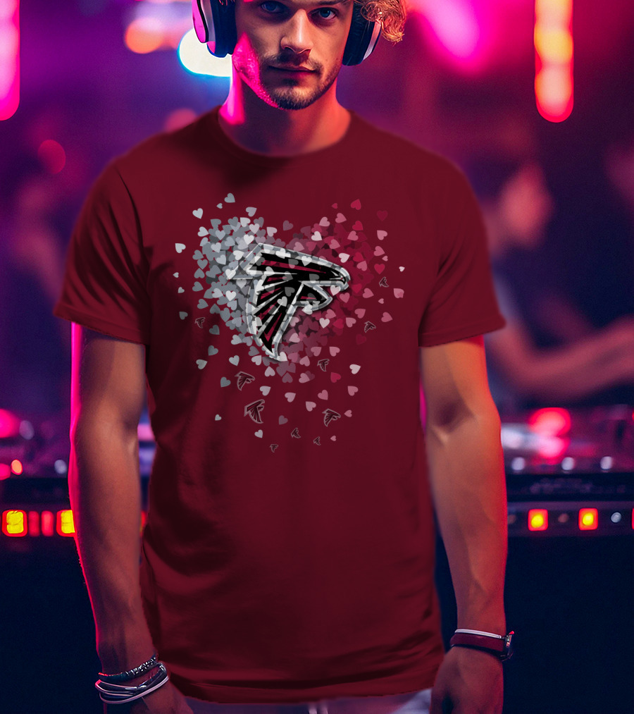 Atlanta Falcons Heart Logo With Red And Gray Hearts T-Shirt