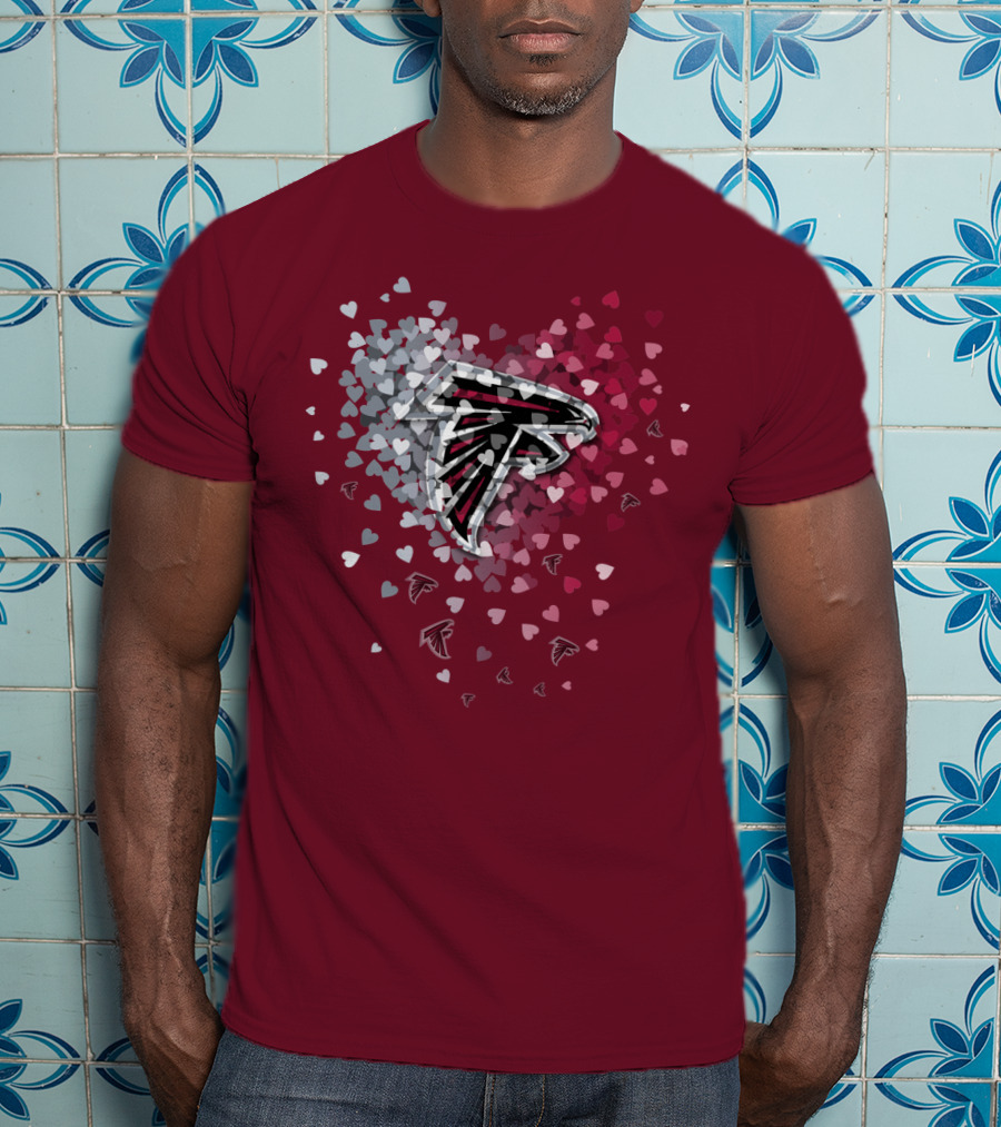 Atlanta Falcons Heart Logo With Red And Gray Hearts T-Shirt